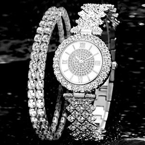 NEW Ladies Sparkle Bling Crystal Watch + Bracelets Set! Silver tone.